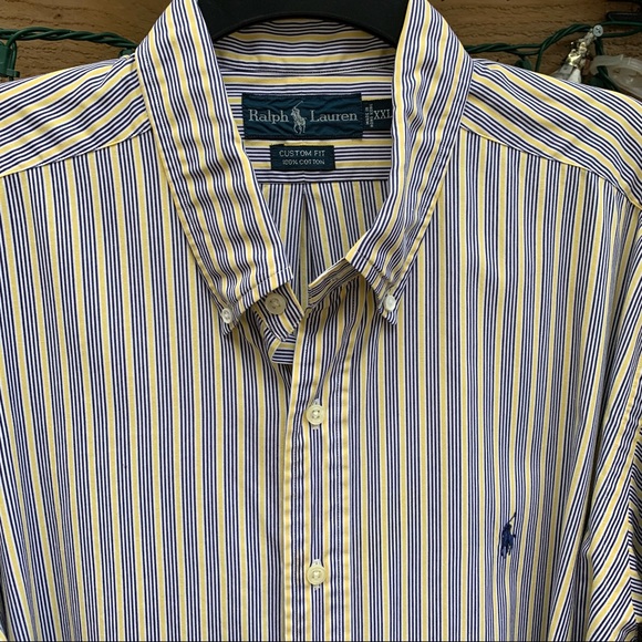 Ralph Lauren custom fit 100% cotton shirt Size XXL pin stripes: navy/yellow - Picture 5 of 9